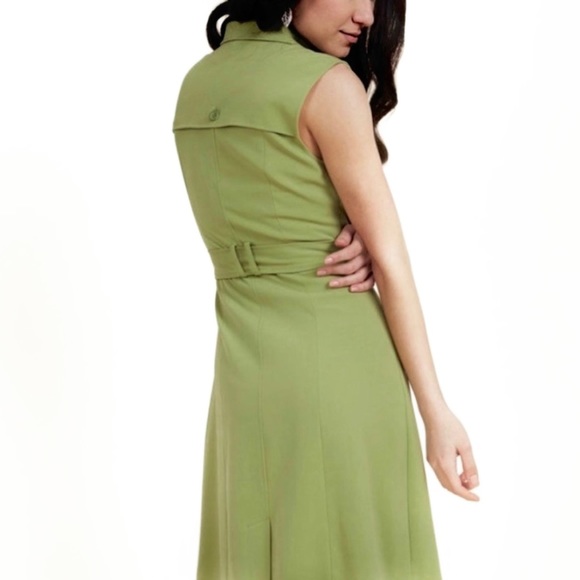 SOLD-Modcloth Buttondown Belted Olive Green Sleeveless Shirtdress - Picture 5 of 12